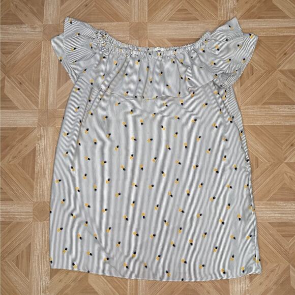 Soprano Gray/Yellow/Blue Pineapple Off Shoulder Mini Dress Womens Medium Striped - Picture 9 of 9